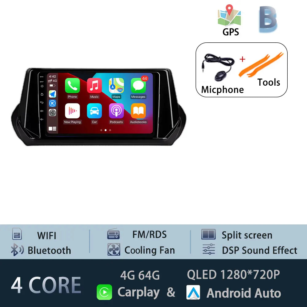 Car Stereo with Apple CarPlay & Android Auto, Compatible with Peugeot 2008 & 208 (2019-2022)