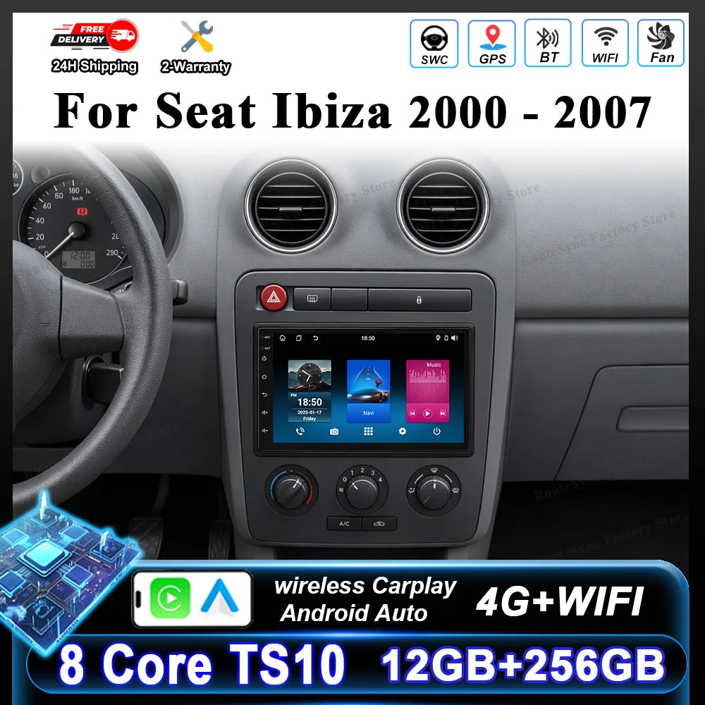7" Car Stereo with Apple CarPlay & Android Auto, Compatible with Seat Ibiza (2000-2007)
