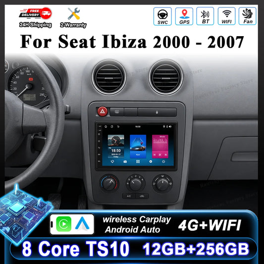7" Car Stereo with Apple CarPlay & Android Auto, Compatible with Seat Ibiza (2000-2007)