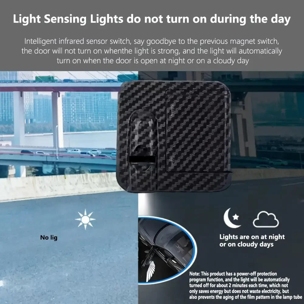 2pcs White Angel Wings Projection Light for Car Doors - Universal Wireless LED Welcome Sign, Ghost Shadow, Car Decorative Light