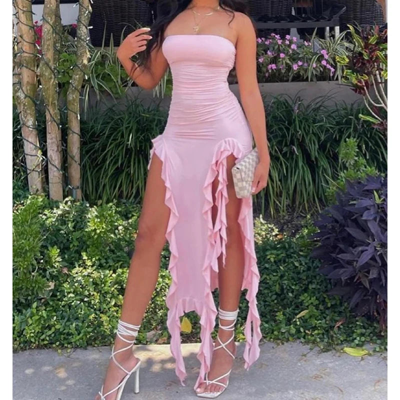 2026 Summer Maxi Women's Dress Vintage Elegant black Fashion Sleeveless Slim Backless Irregular Tassel Party Dresses Street Robe
