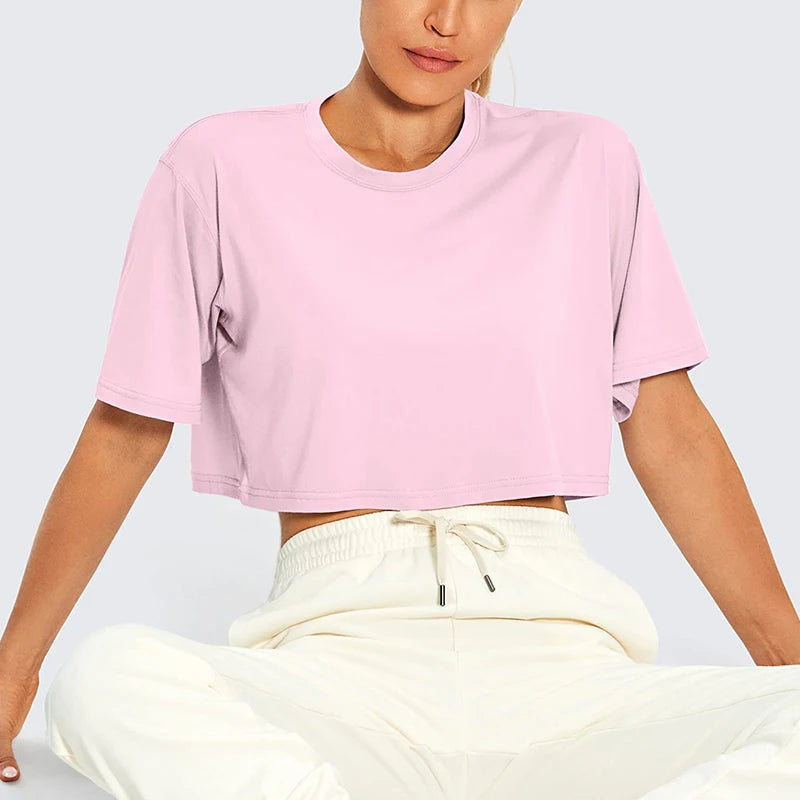 Harajuku Y2K Women's Crop Top – Casual Streetwear Short Sleeve Round Neck Loose Tee | White, Pink, Yellow | S–XL