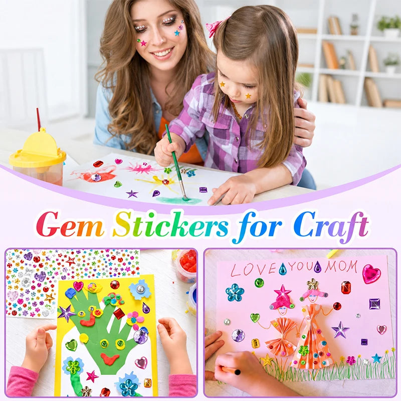 Gem Stickers,Self-Adhesive Face Jewelry Sticker, Acrylic Gems DIY Crafts, Sparkle Heart-Shaped Rhinestone Party Holiday Supplies