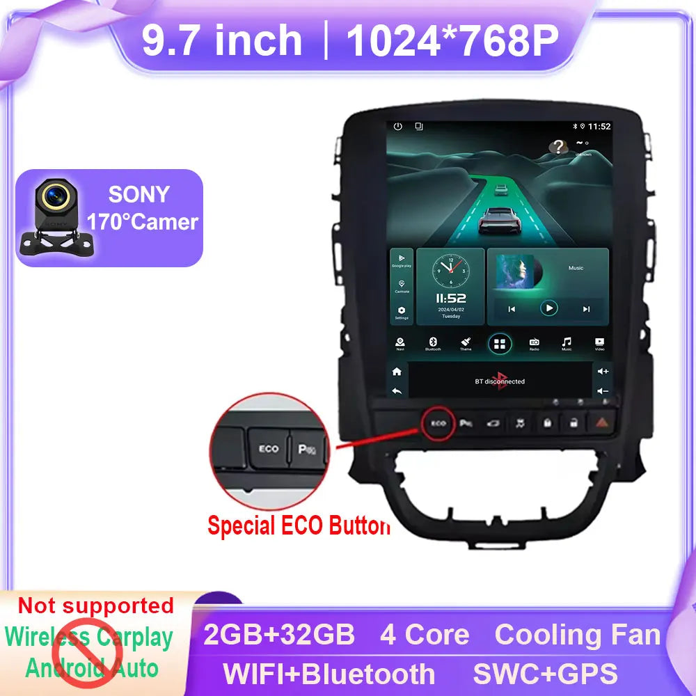 Android Car Stereo for Opel Astra J, Vauxhall, Holden, Cascada (2009–2015) — CarPlay, Android Auto, GPS, WiFi