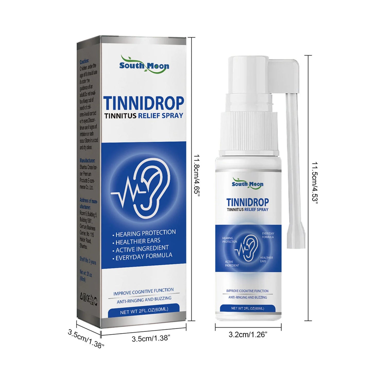 60ml Tinnitus Relief Spray Quick Dry Formula Ear Cleaning Solution Gift for Parents Wife Husband