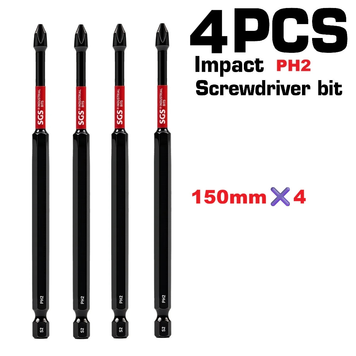 Titan Impact Universal Ph2 Magnetic Impact Bit, 150mm Extended Length, High-Strength S2 Steel, 1/4" Universal Hex Shank, Compatible with Electric Screwdrivers and Drills, Specialized Power Tool Set for Furniture Assembly / Au