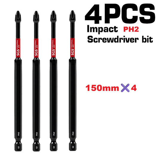 Titan Impact Universal Ph2 Magnetic Impact Bit, 150mm Extended Length, High-Strength S2 Steel, 1/4" Universal Hex Shank, Compatible with Electric Screwdrivers and Drills, Specialized Power Tool Set for Furniture Assembly / Au