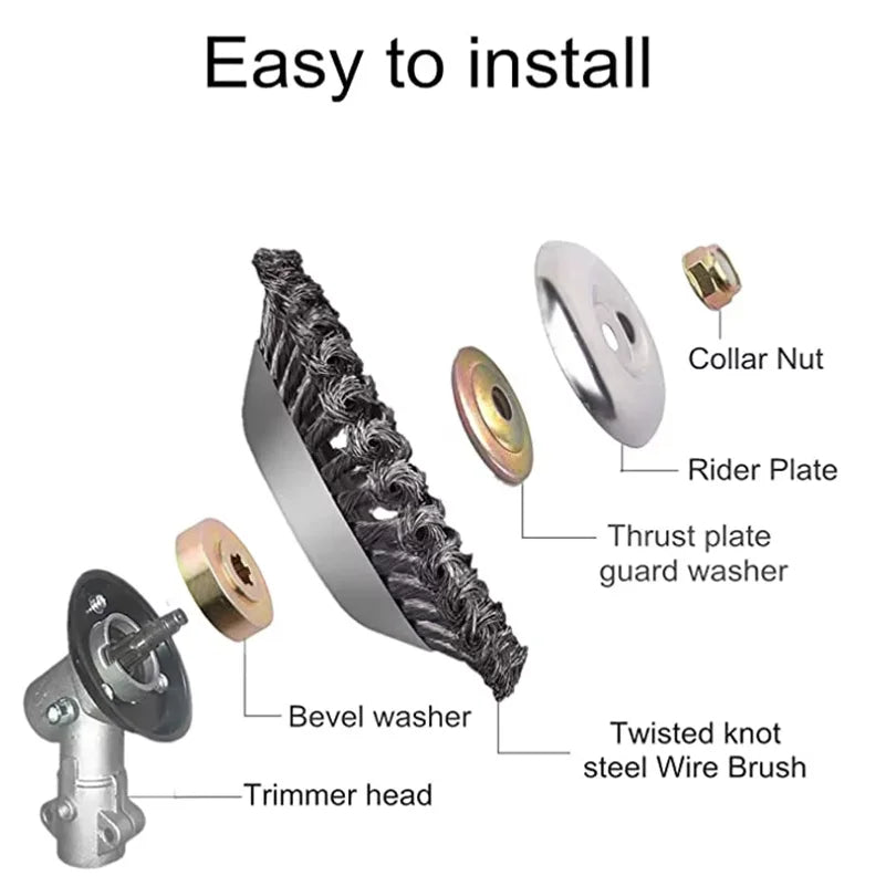 Upgrade 6/8 Inch Weed Brush Cutter Head Lawn Mower Universal Grass Trimmer Head Steel Wire Wheel Brush Garden Trimmer Head