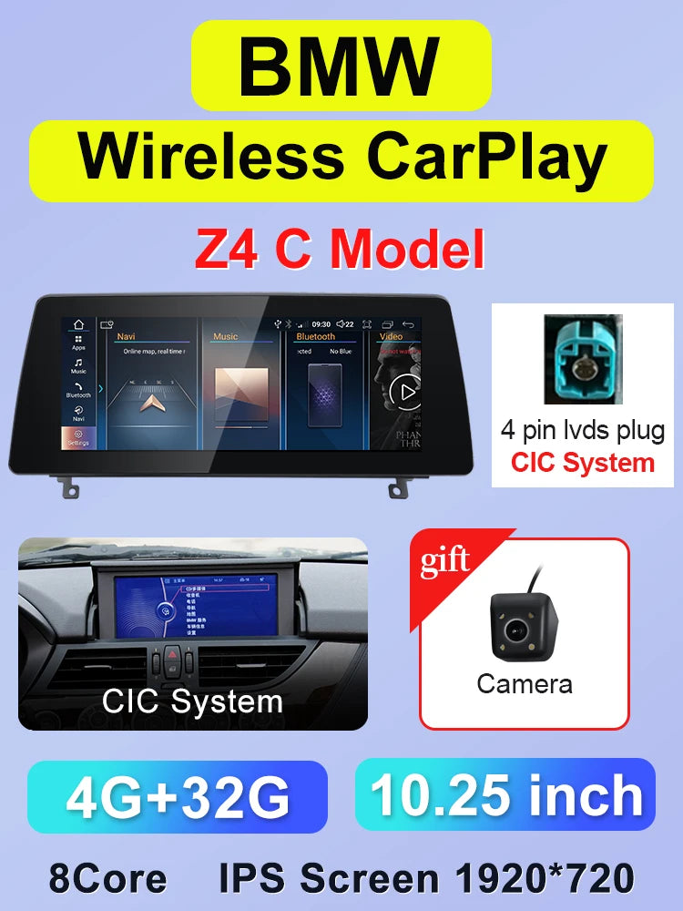 10.25" Car Stereo with Apple CarPlay & Android Auto, Compatible with BMW Z4 E85 E86 E89 (CIC/NBT)
