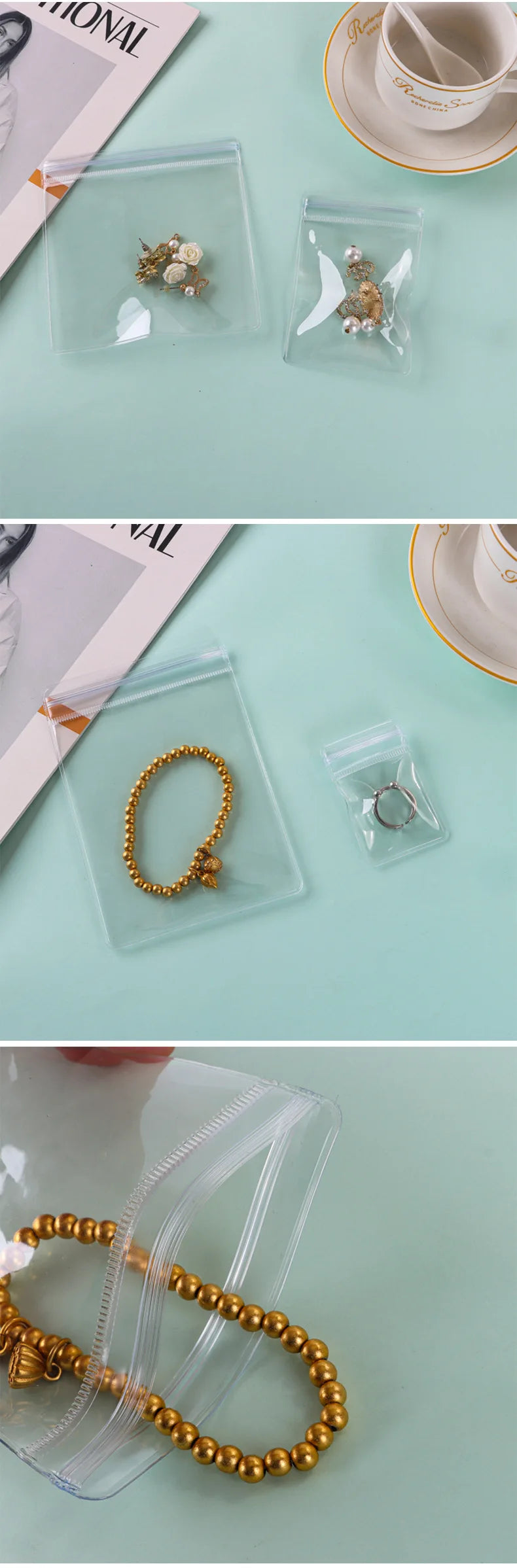 50/20/10 PCS PVC Self Sealing Jewelry Bag Thick Necklace Bracelet Ziplock Bag Ring Storage Holder Bag Storage Anti-oxidation Bag