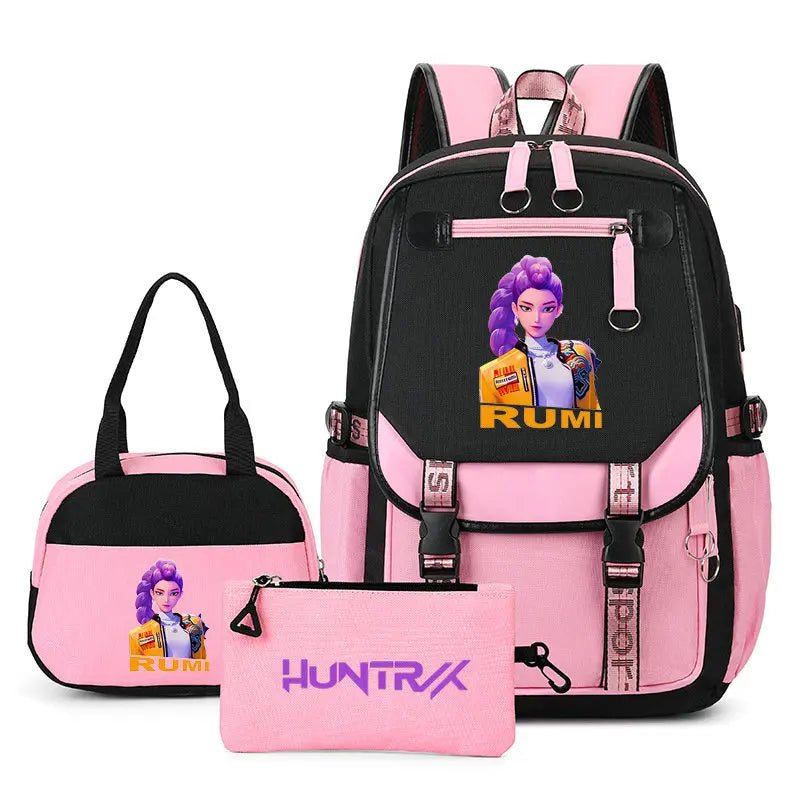 Mochilas Set KPop Demon Hunters Capacity Student SchoolBag For Teenager With Lunch Bags Backpack For Women Boys Girls Daily Use