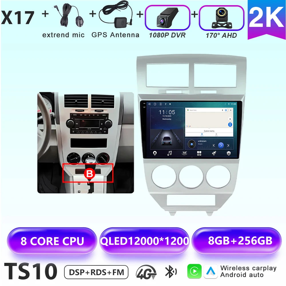 Car Stereo with Apple CarPlay & Android Auto, Compatible with Dodge Caliber & Jeep Compass MK