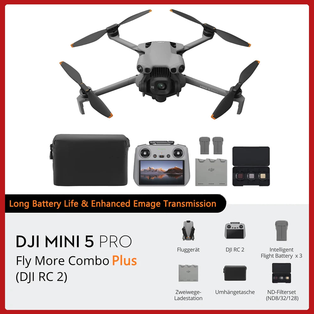 DJI Mini 5 Pro Camera Drone Ultra-Light Foldable with 1-Inch CMOS 4K Camera Omnidirectional Obstacle Sensing ActiveTrack 360° 225° Gimbal 20km Transmission for Beginners