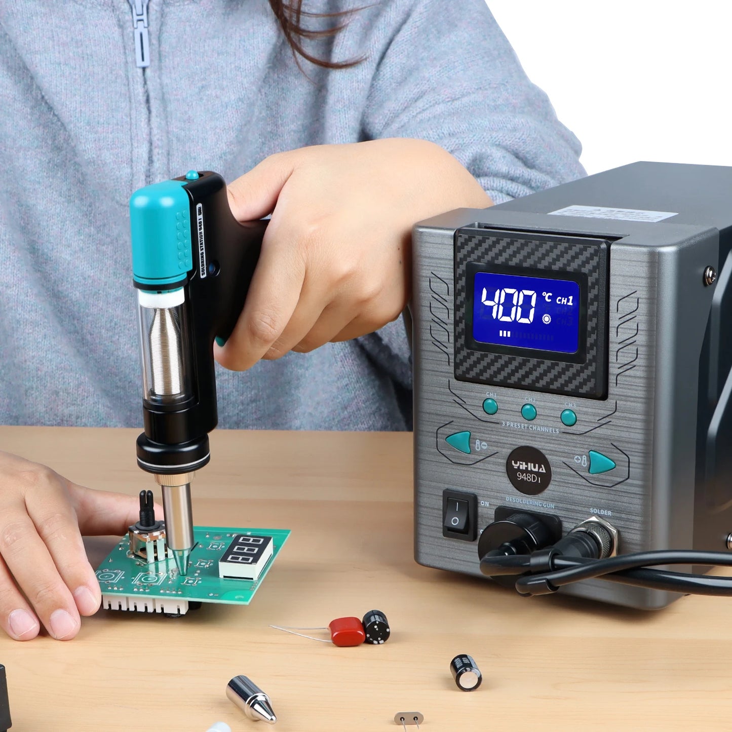YIHUA 948D-I 110W Desoldering Station – Vacuum Pump Tin Suction Gun for PCB Welding & Repair