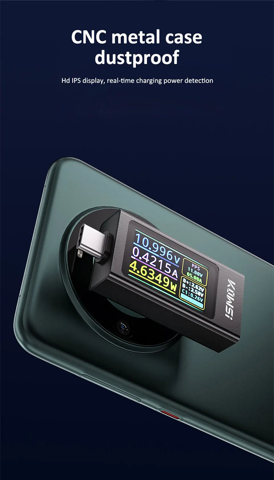 KWS-X1 4V-30V 12A Type C Tester Voltmeter Ammeter TYPE-C Fast Charge Detection Trigger Capacity Measurement Ripple Measurement
