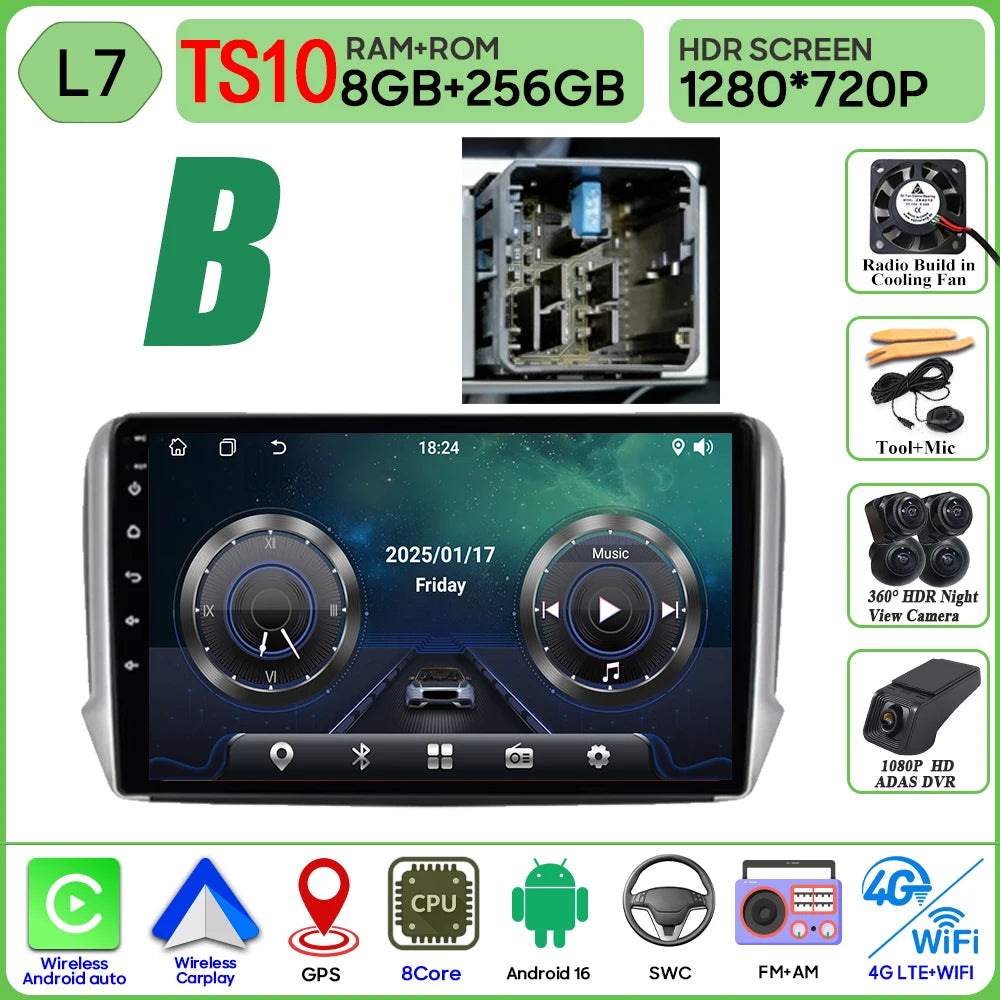 Android 16 GPS Navigation For Peugeot 2008 208 Series 2012 - 2018 Carplay Car Radio Multimedia Player Stereo Video BT 2k Screen