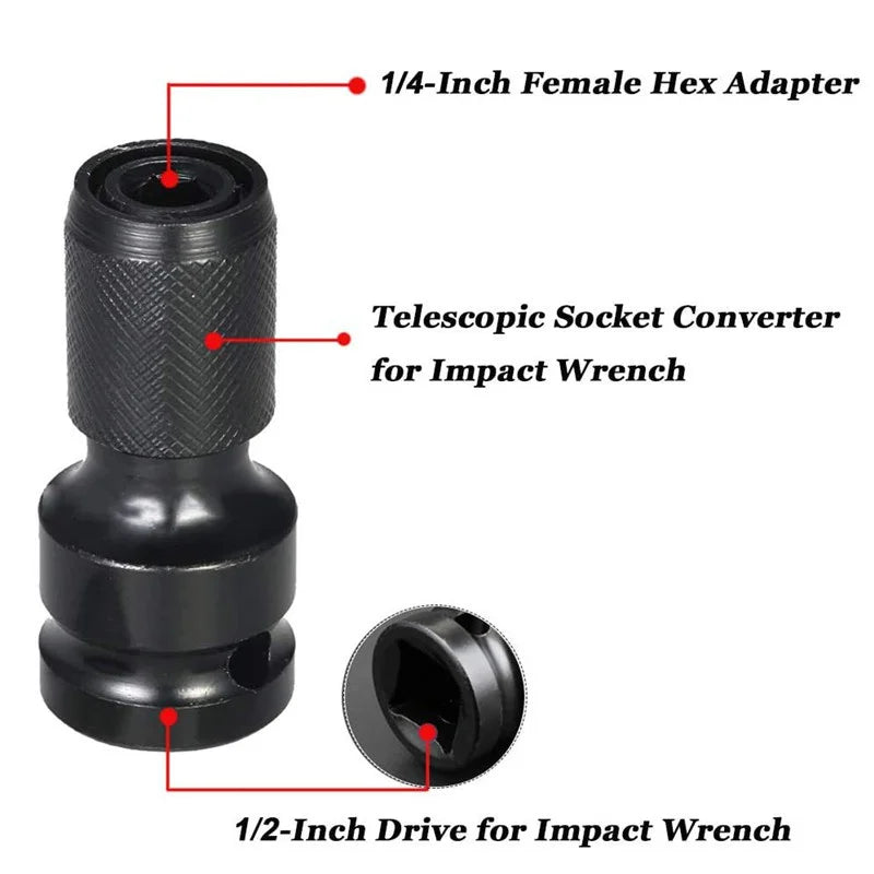 1/2 Square to 1/4 Hexagon Ratchet Sleeve Impact Wrench Sleeve Set Adapter Wrench Drive Converter Quick Release Tool