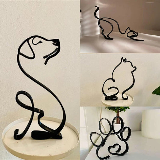Abstract Metal Dog Sculpture - Minimalist Iron Desk Ornament