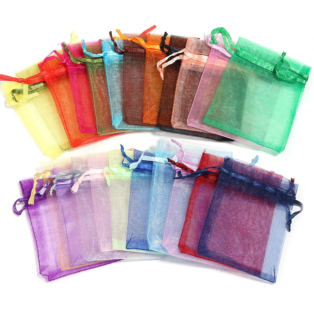 10pcs Organza Gift Bags – Sheer Tulle Mesh Pouches for Wedding Favors, Candy, Jewelry & Party Packaging | Solid Color