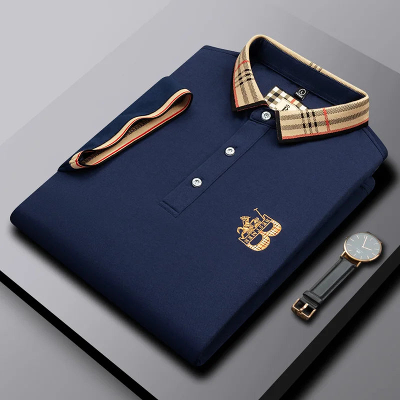 Summer men's fashion casual short sleeved polo shirt high-end boutique embroidered top comfortable and breathable lapel T-shirt