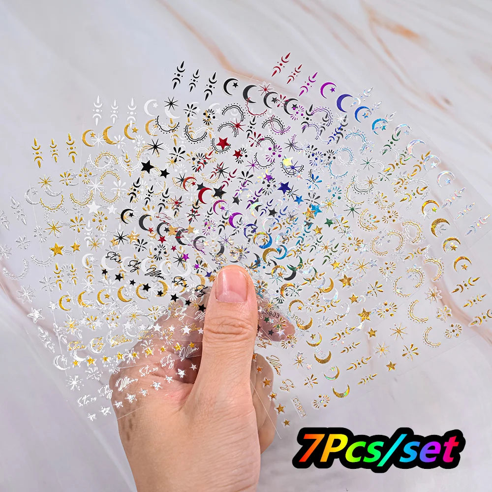 12Pcs/set Laser Silver Snowflake Nail Stickers Set  3D Winter Elk Snowflake Nail Art Decoration DIY Holographic Snowflake Slider