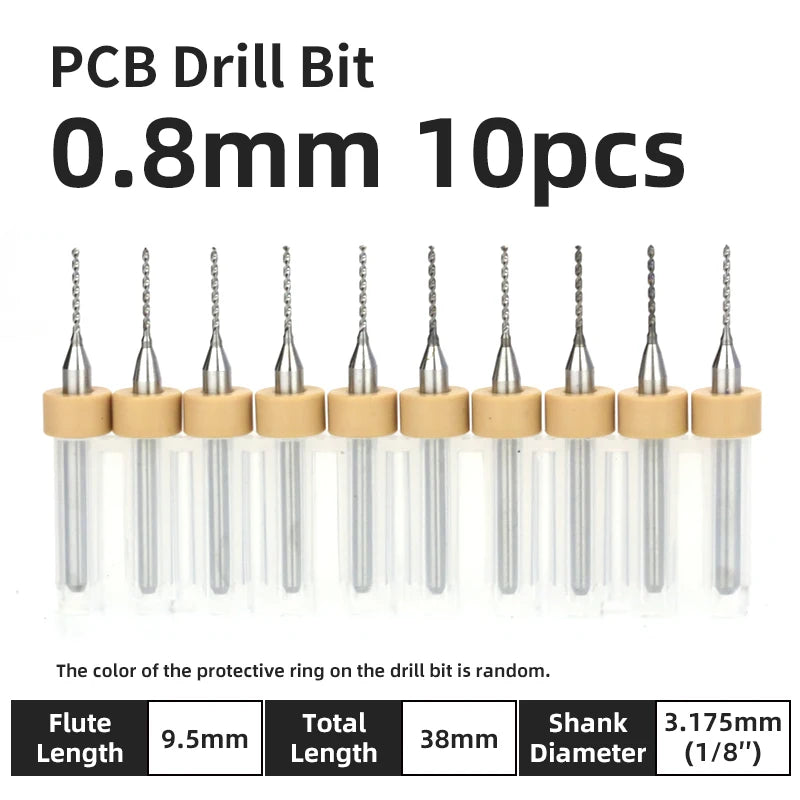 TOOLEYE 10pcs PCB Drill Bit Set Micro Drills Printed Circuit Board 1/8" Shank Mini CNC Drill Bits 0.1-3.175mm Drilling Tools