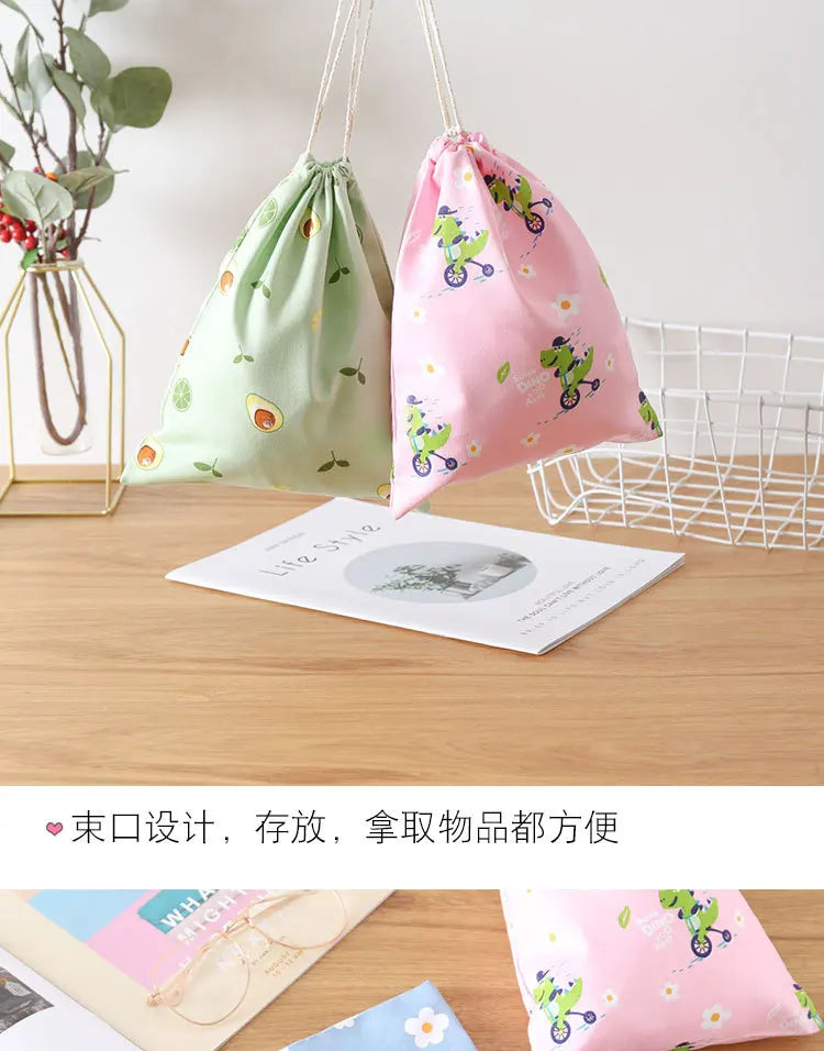 Cute Cotton Travel Storage Bag Drawstring Bag Dustproof Clothes Socks Cosmetic Packaging Organizer Drawstring Pocket