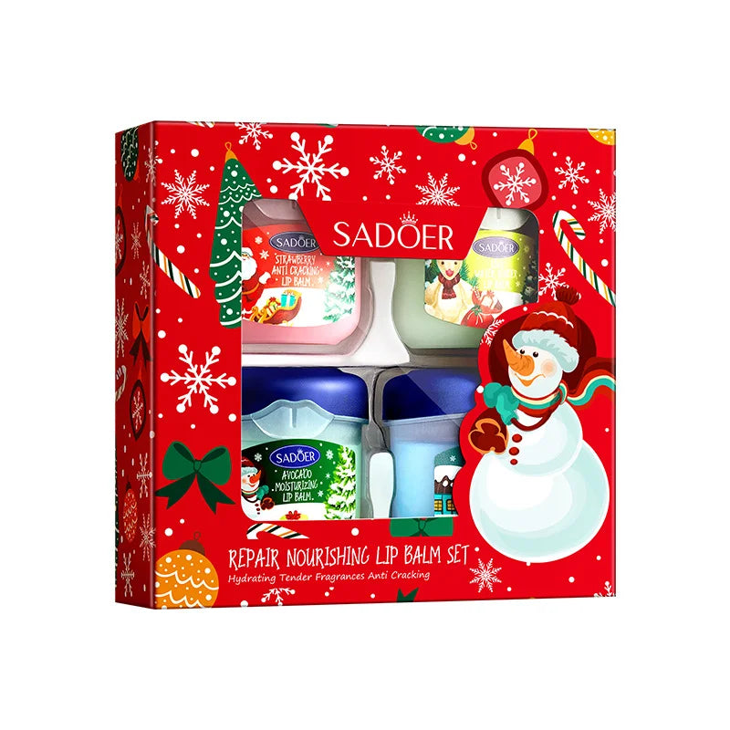 Christmas Gift Box,Lip Balm 4PCS/box Lip Makeup Set, Durable Moisturizer, Christmas Women's Gift Nourishing Lipstick Skin Care