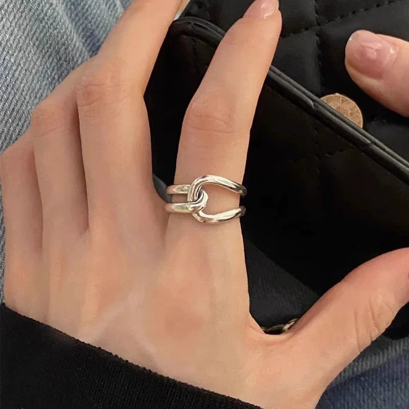 PANJBJ 925 Sterling Silver Hollow Out Rings For Women Three Layered Cross Punk Irregular Vintage Jewelry Gift Dropshipping
