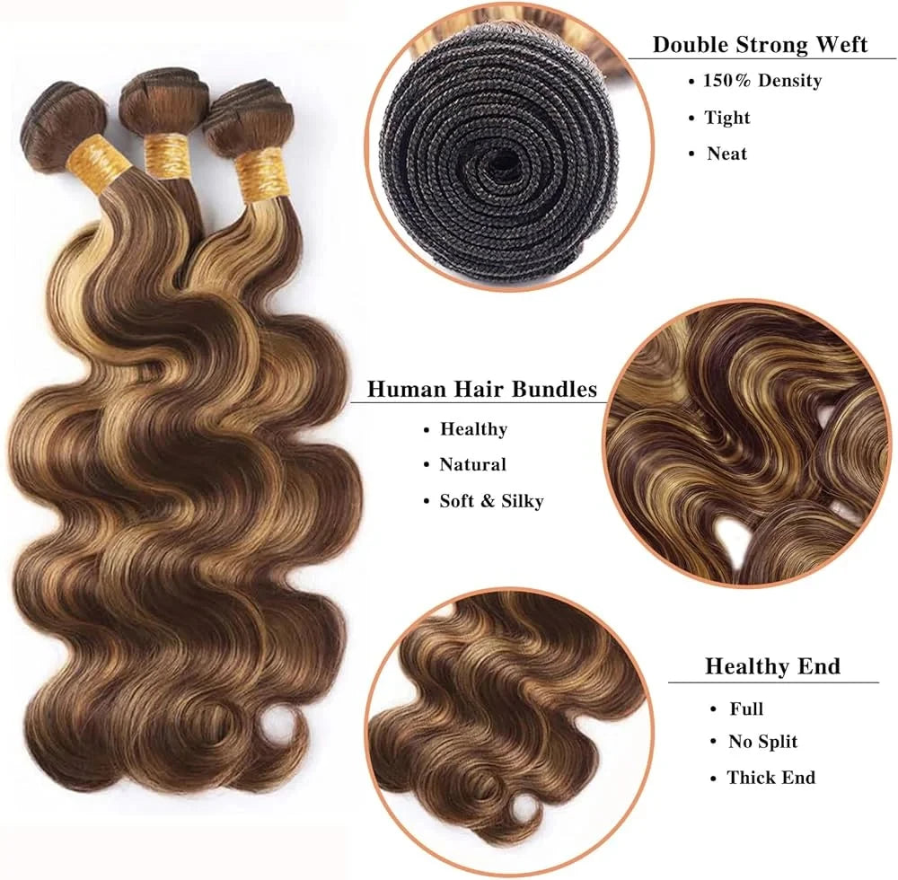 38 40 Inch Highlight Ombre Body Wave Bundles Real Human Hair Colored P4/27 Honey Blonde Brazilian Raw Hair Bundles Extensions