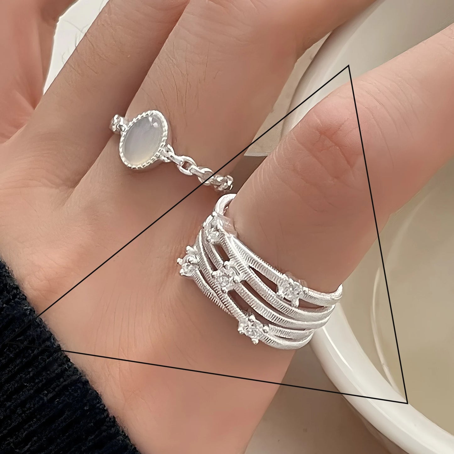 PANJBJ 925 Sterling Silver Hollow Out Rings For Women Three Layered Cross Punk Irregular Vintage Jewelry Gift Dropshipping