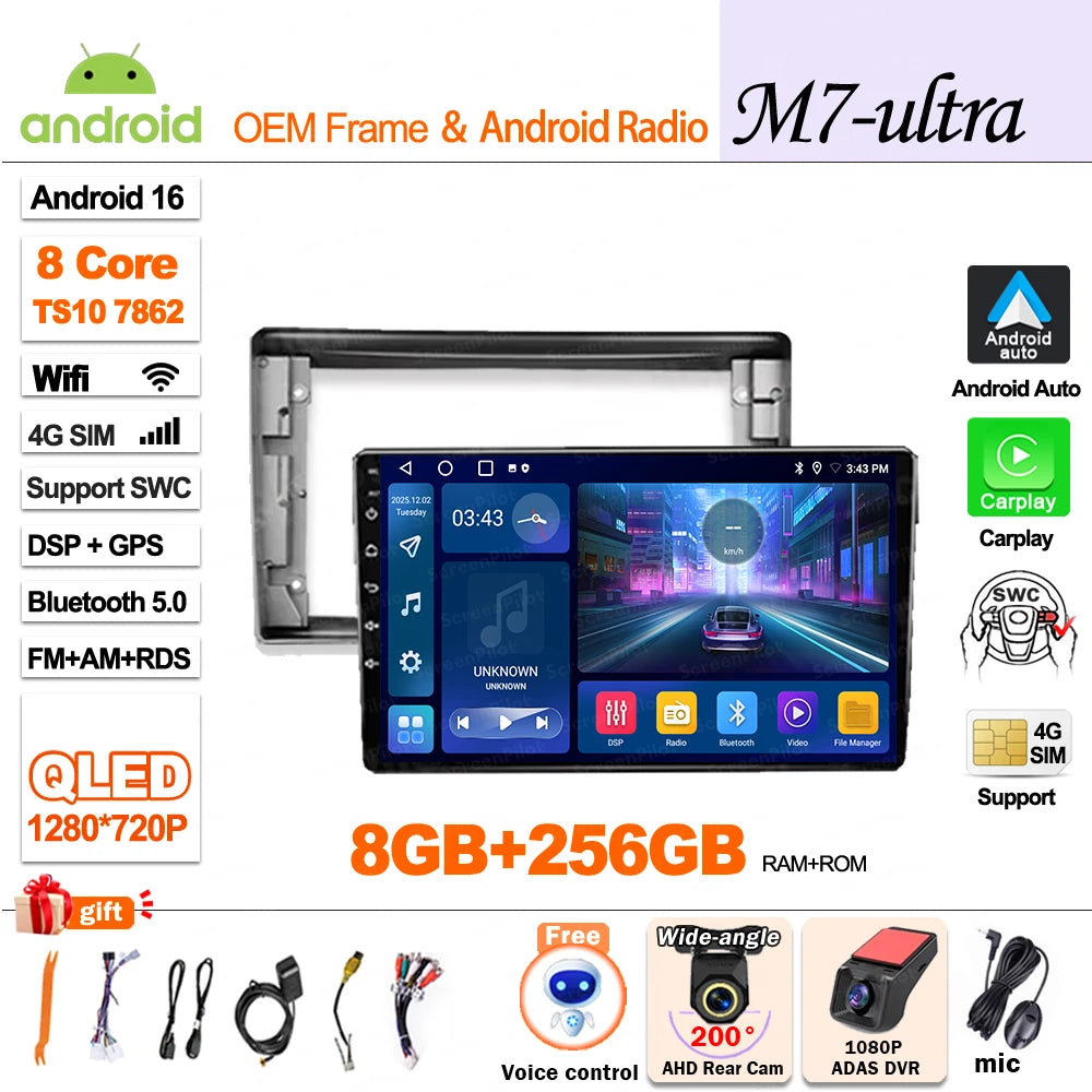For Toyota Avensis T25 2002 - 2008 Android 16 Multimedia Video Player 2 din GPS Navigation Mirror Link  Wireless Android Auto 5G
