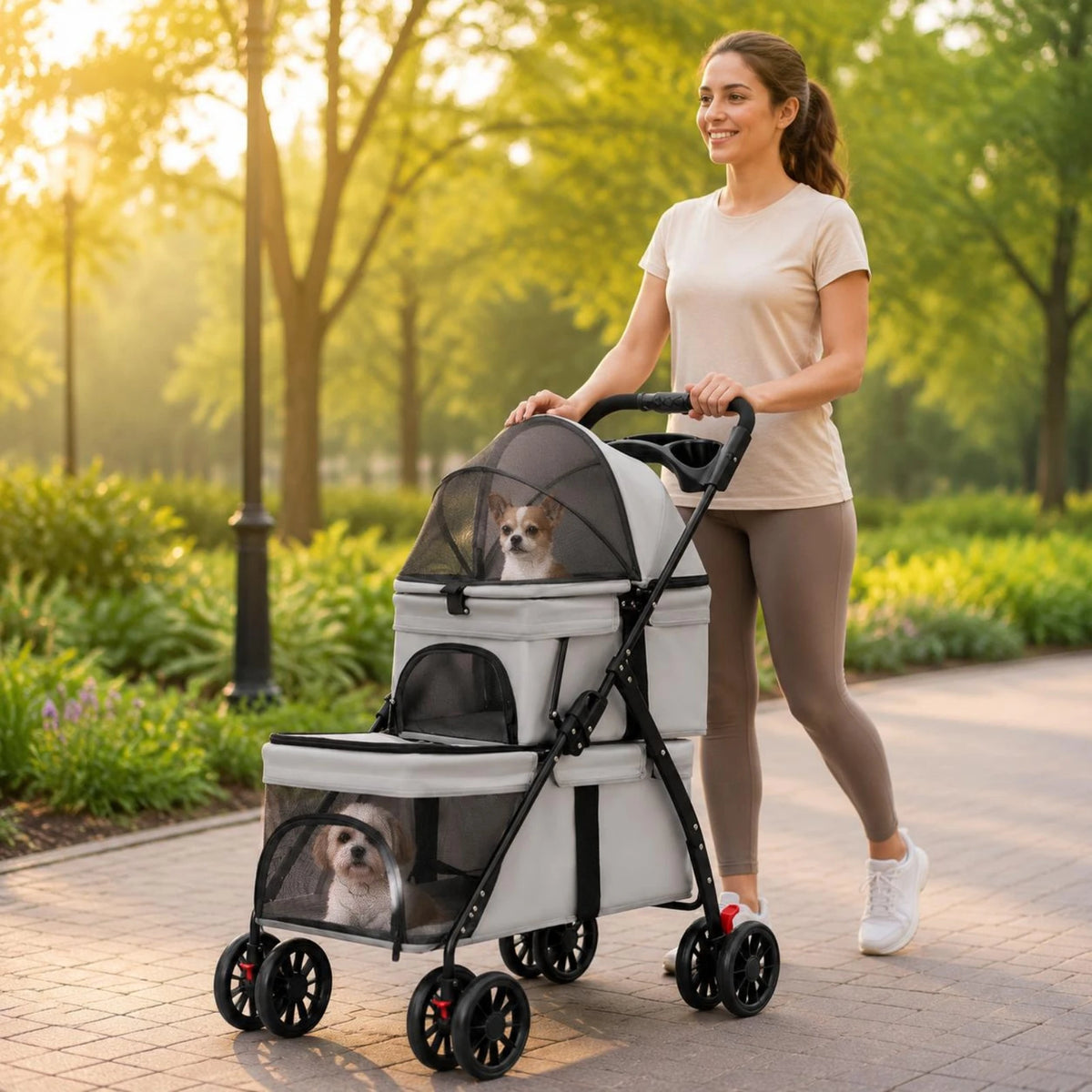 Double-Deck Pet Stroller - Breathable Mesh Travel Cart – photo 5