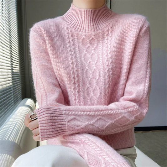 Women's Half-High Collar Knit Pullover - Long Sleeve Spring Sweater