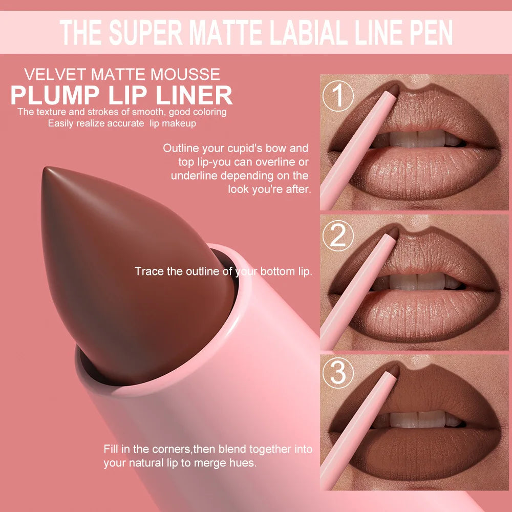 Matte Lip Liner Pencil Set 12 Colors Lip Contour Lipstick Waterproof Non-transfer Highly Pigmented Nude-pink Daily&Party Makeup