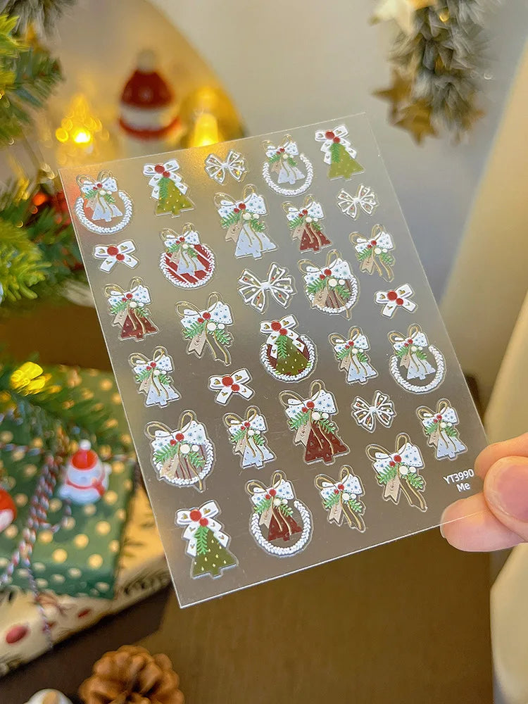 1pcs Christmas Nail Art Sticker with Gold/Silver Foil Snowflakes Iridescent Sparkle Adhesive Backing DIY  3D Nail Decoration