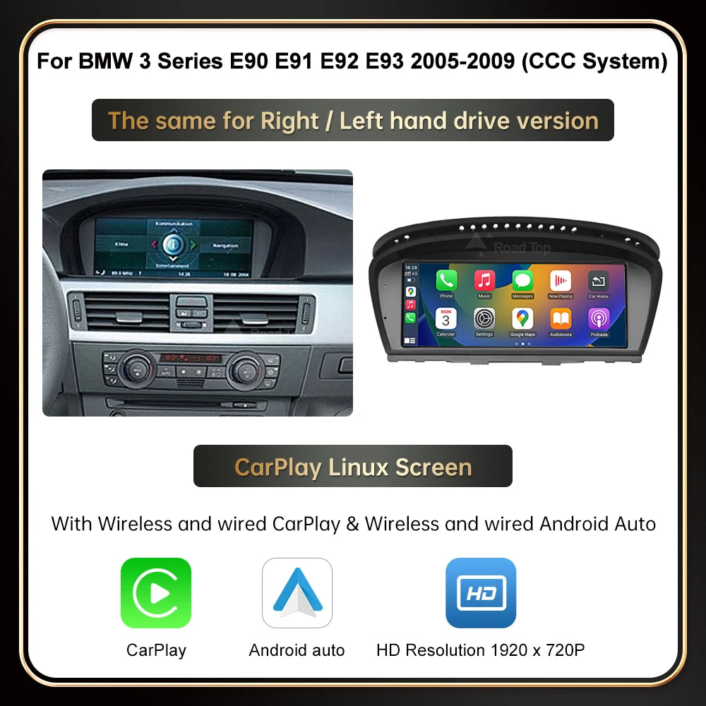8.8'' Wireless RoadTop CarPlay Android Auto For BMW Series 3 5 E90 E91 E92 E93 E60 E61 CCC CIC System Multimedia Display Screen