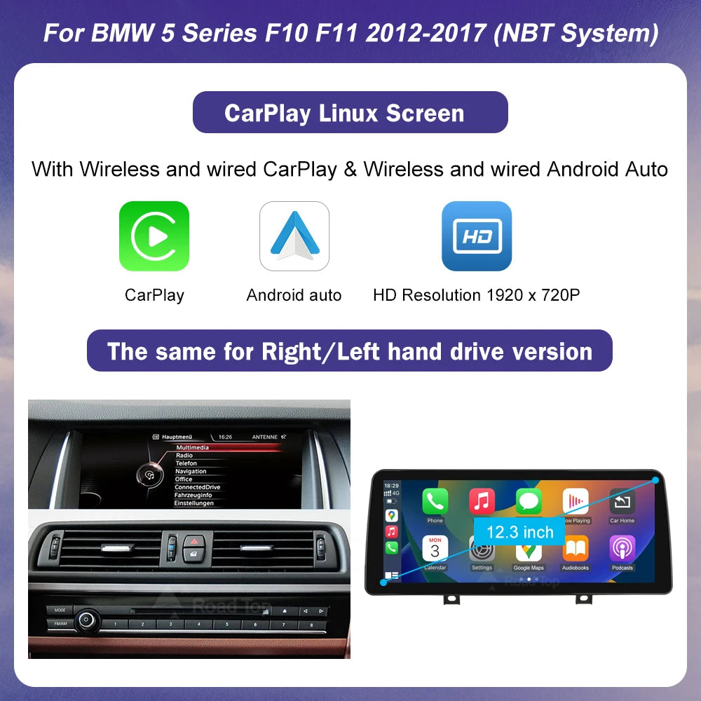 10.25" 12.3" Multimedia Touch Screen For BMW 5 Series F10 F11 CIC NBT System 2026-2026 Wireless Carplay Android Auto Car Radio