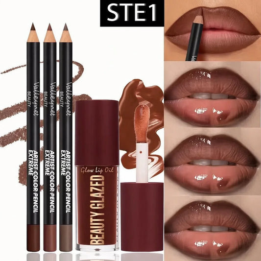 4-Piece Matte Lip Kit – 3 Lip Liners & 1 Lip Glaze