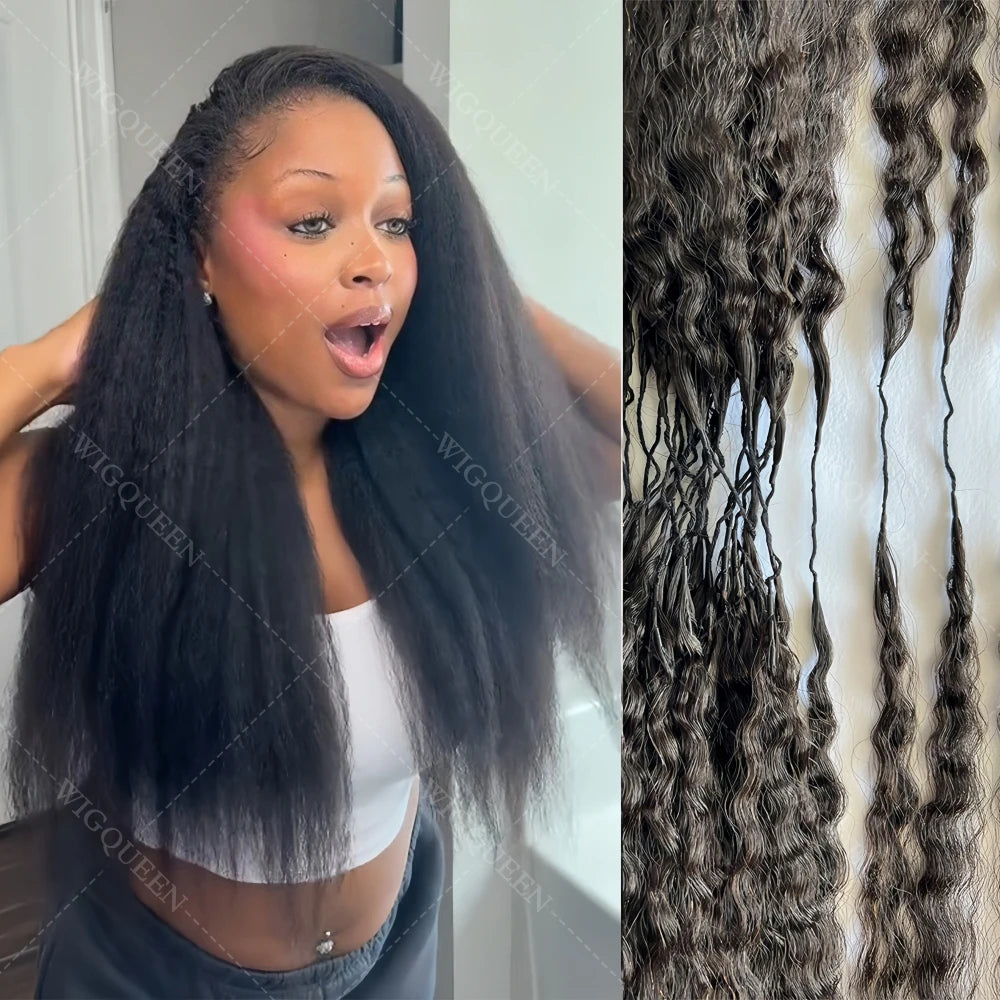 12A Invisible String Kinky Straight Crochet Human Hair Feather Hair Extensions PreLooped Yaki Straight Crochet Hair For Braiding