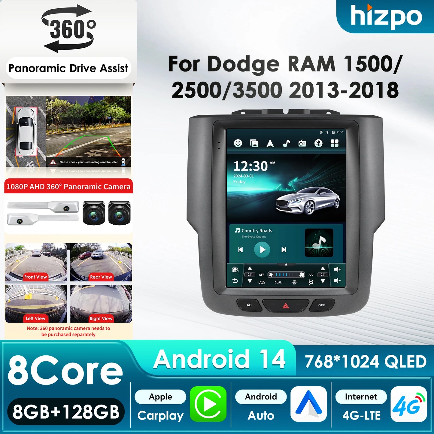 9.7" Tesla-Style Android Multimedia Screen — Dodge RAM 1500/2500/3500 (2013-2018)