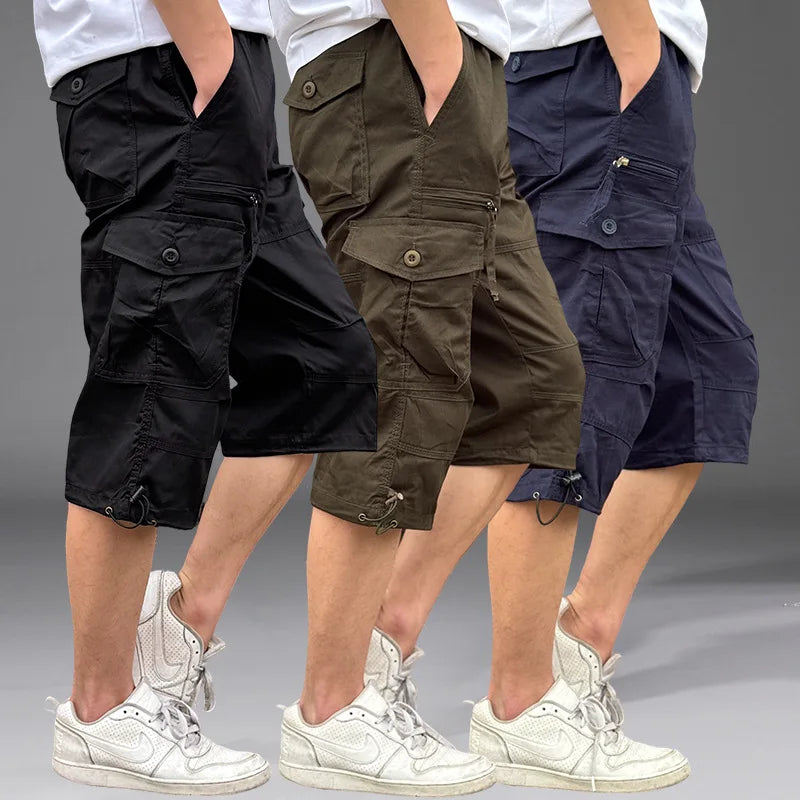 Men's Cargo Shorts — Loose Elastic-Waist Multi-Pocket Casual Shorts