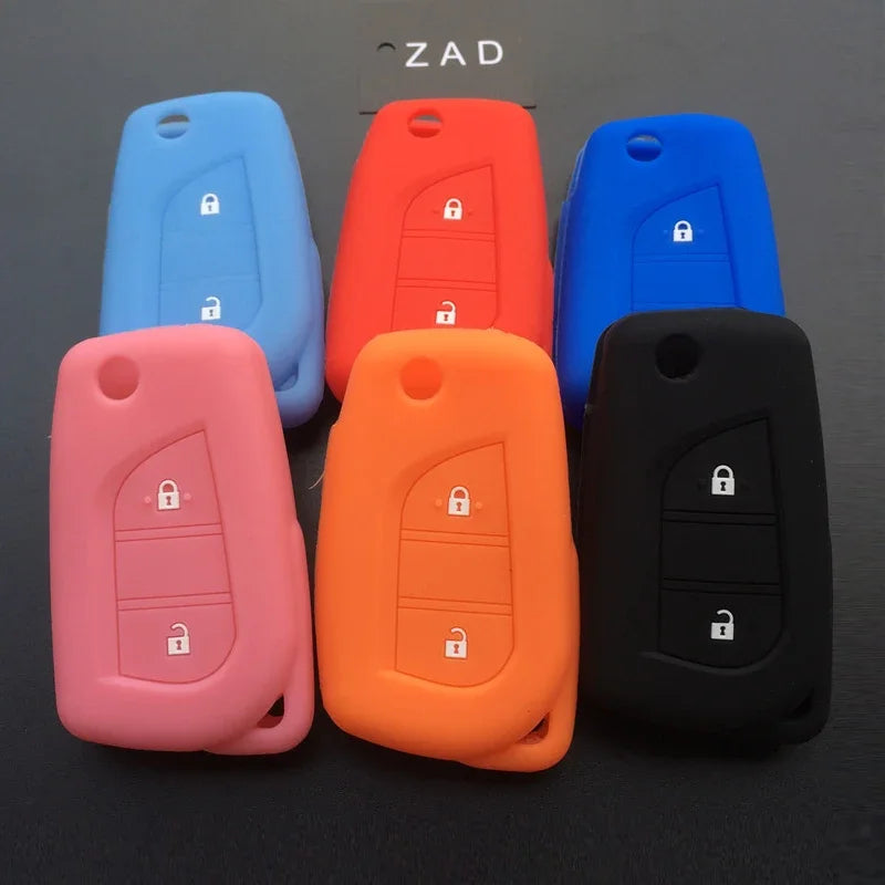 ZAD Silicone rubber car key cover case shell set protector fob for Toyota aygo Yaris Highlander Camry RAV4 2 button key  holder
