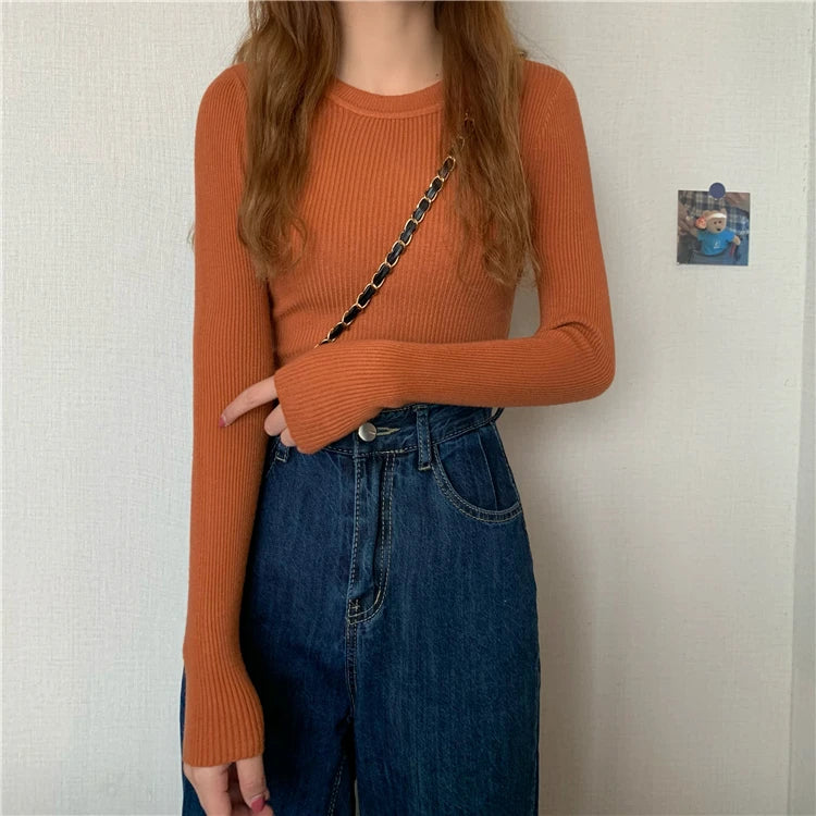 Women's Basic Knit Pullover — Stretch Crew Neck Jumper