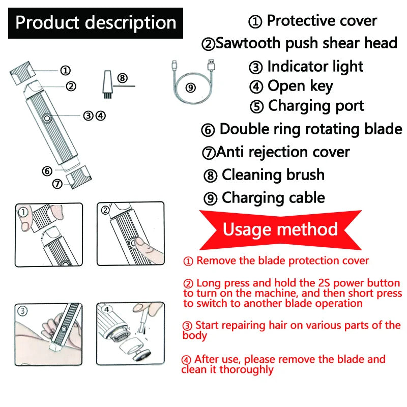 2026 New 2in1 Electric Razor for Women Painless Hair Removal Rechargeable Body Trimmer Underarm Mustache Epilator Shaver
