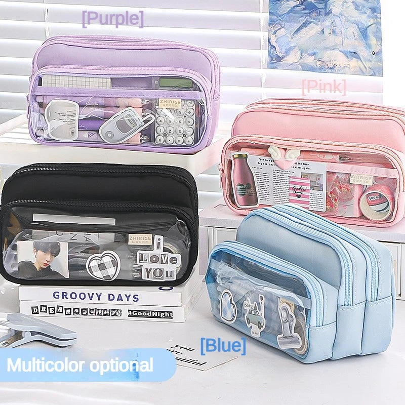 Clear Transparent Pencil Case, Large Capacity Multifunctional Stationery Storage Bag for School Students, Durable & Convenient
