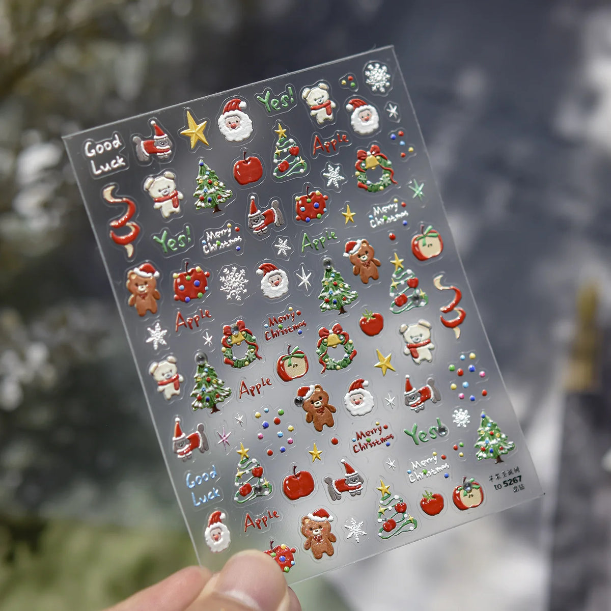 5D Embossed Mini Snowman Snow Nail Decorations Stickers Self Adhesive Nail Stickers Winter Christmas Nail Art Accessories Decals