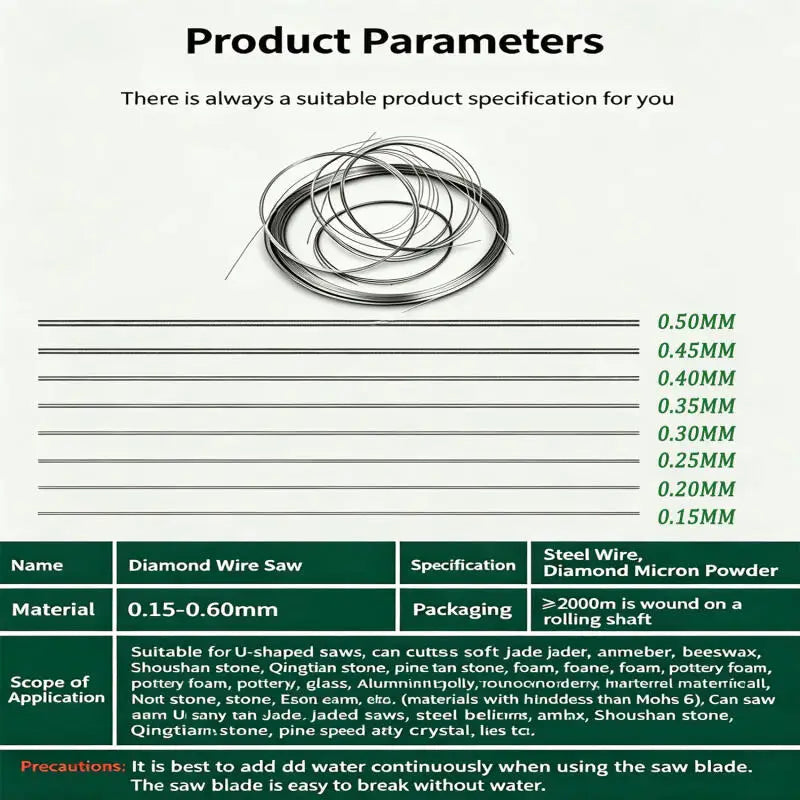 Diamond Wire Saw Blades — 0.15–0.5mm Jade, Glass & Ceramic Cutting