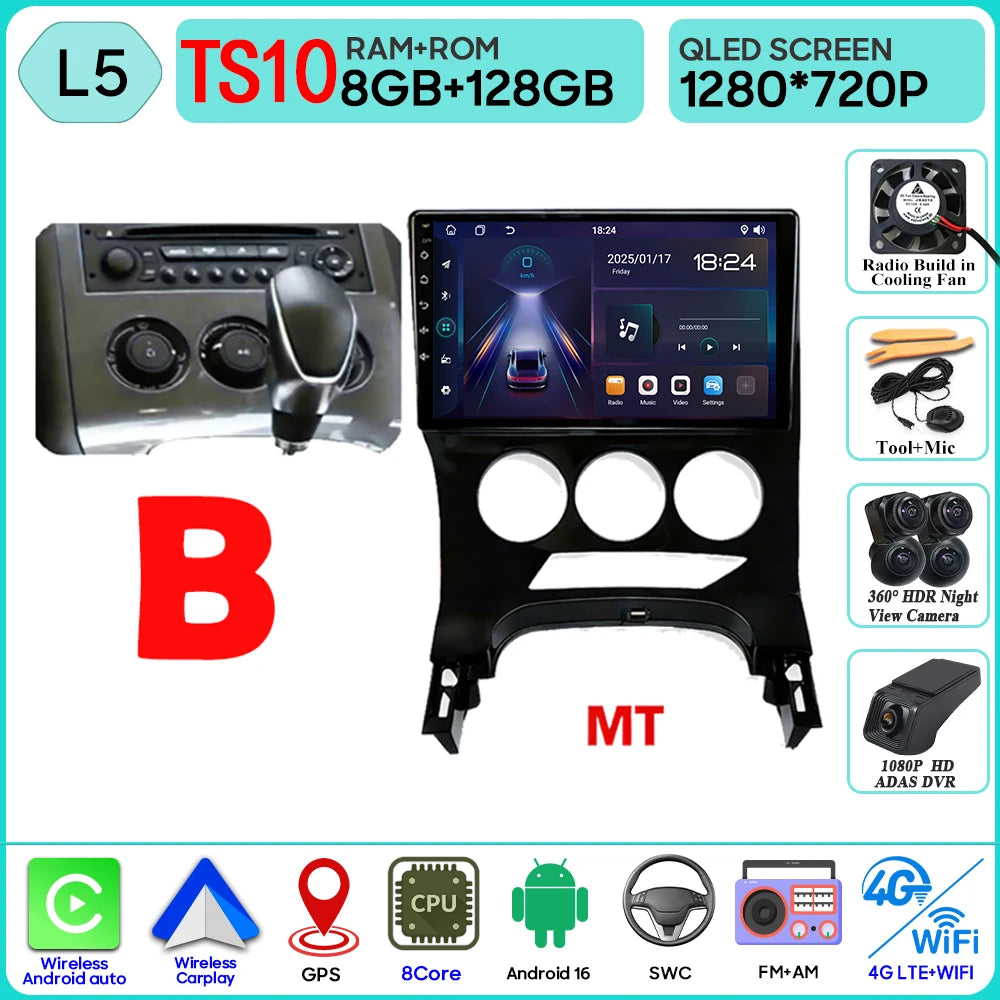 Carplay Android 16 For Peugeot 3008 5008 AT MT 2009 2012 -2016 Screen Video Car Radio GPS Navigation Car Monitor DVD DSP Stereo