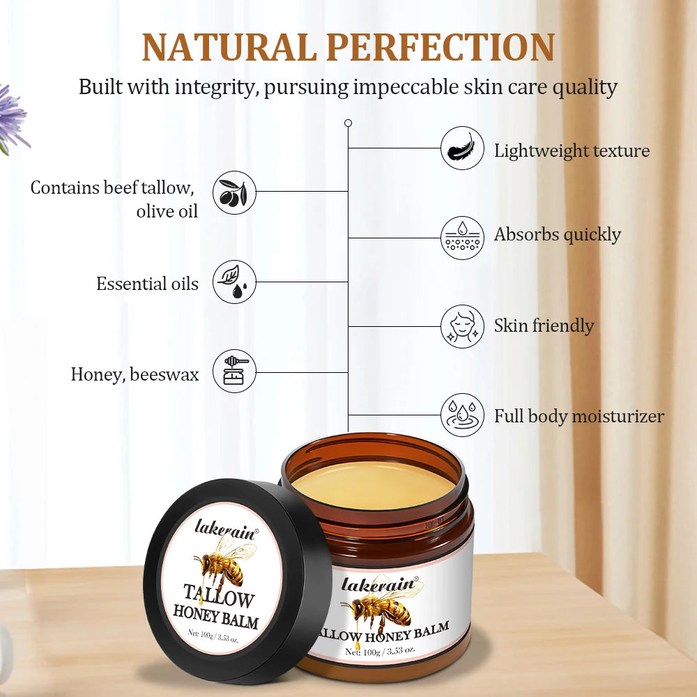 Tallow & Honey Balm for Dry, Itchy Skin - Moisturizing Face & Body Cream